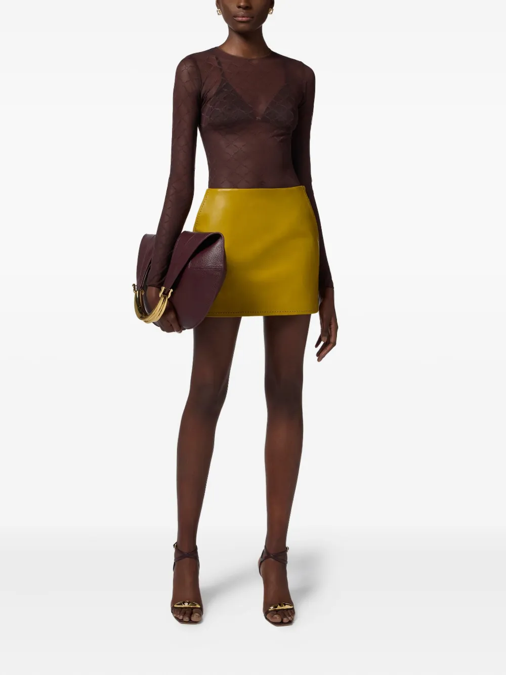 Elisabetta Franchi Body met lange mouwen en monogram - Bruin