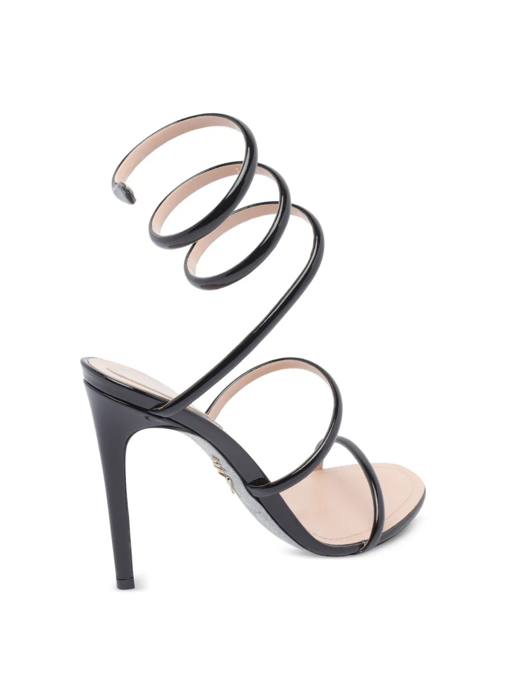 René Caovilla Cleo spiral-wrap patent-leather sandals Black