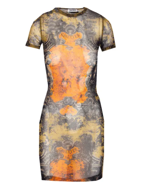 Jean Paul Gaultier Vestido curto com estampa e mesh