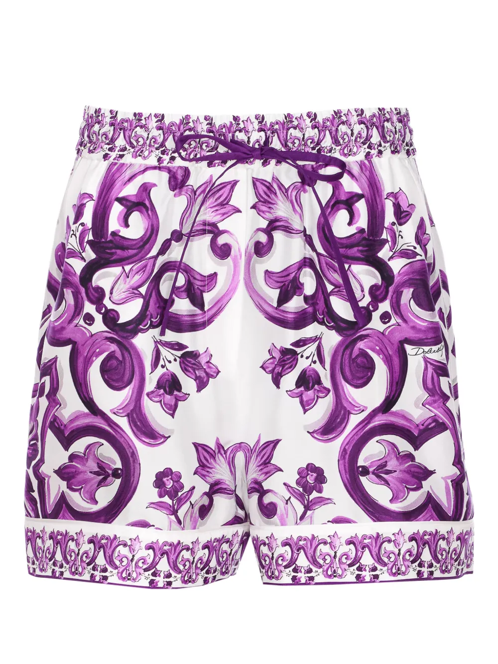 Dolce & Gabbana Majolica-print elasticated-waist shorts Paars