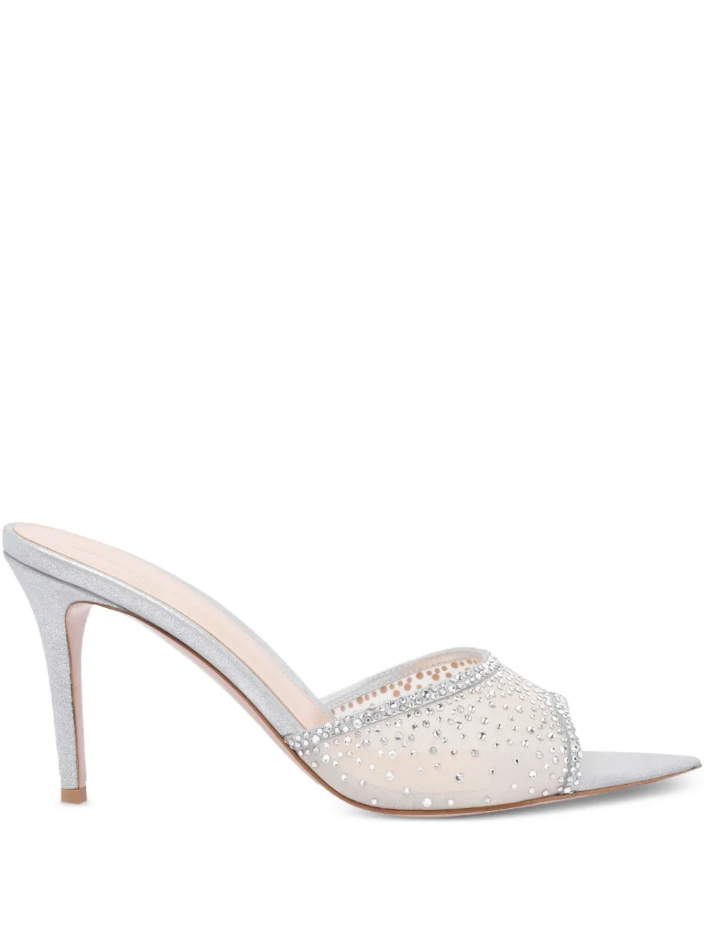 Gianvito Rossi M85 mm muiltjes verfraaid met kristallen en hak Zilver