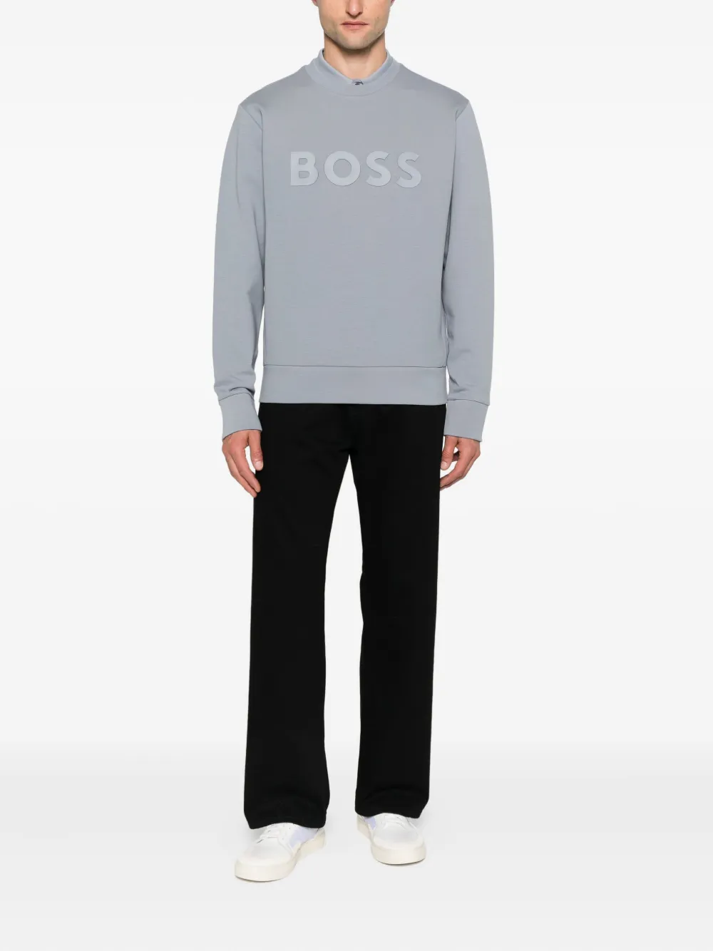 BOSS Sweater verfraaid met logo Grijs