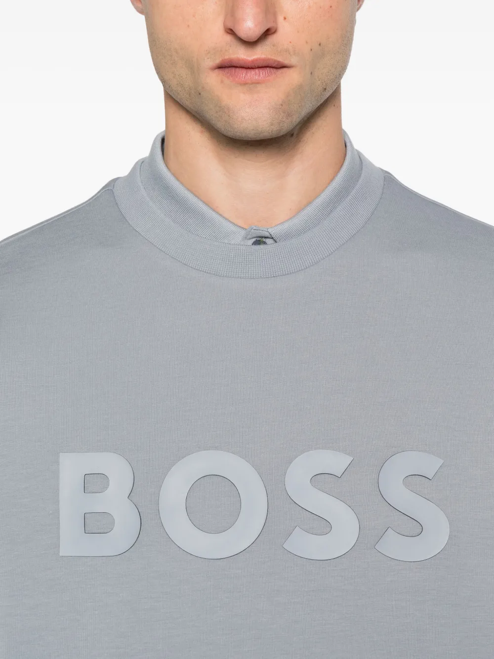 BOSS Sweater verfraaid met logo Grijs