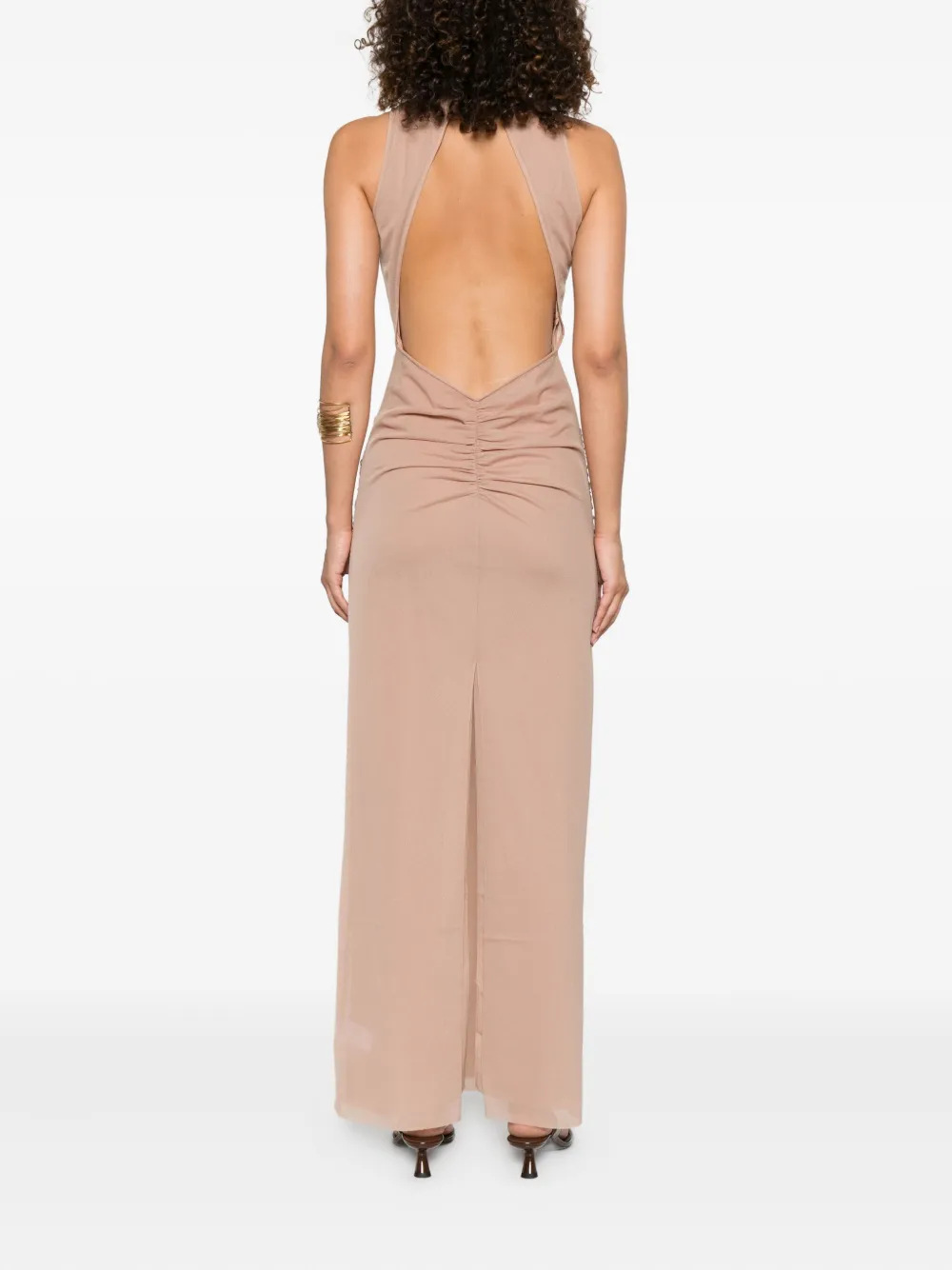 SIR. gathered-detail mock-neck maxi dress Beige