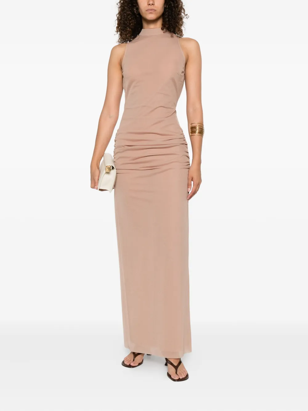 SIR. gathered-detail mock-neck maxi dress Beige