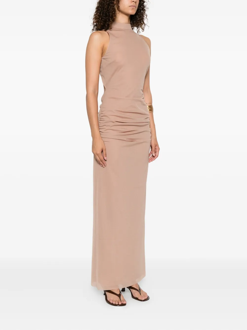 SIR. gathered-detail mock-neck maxi dress Beige