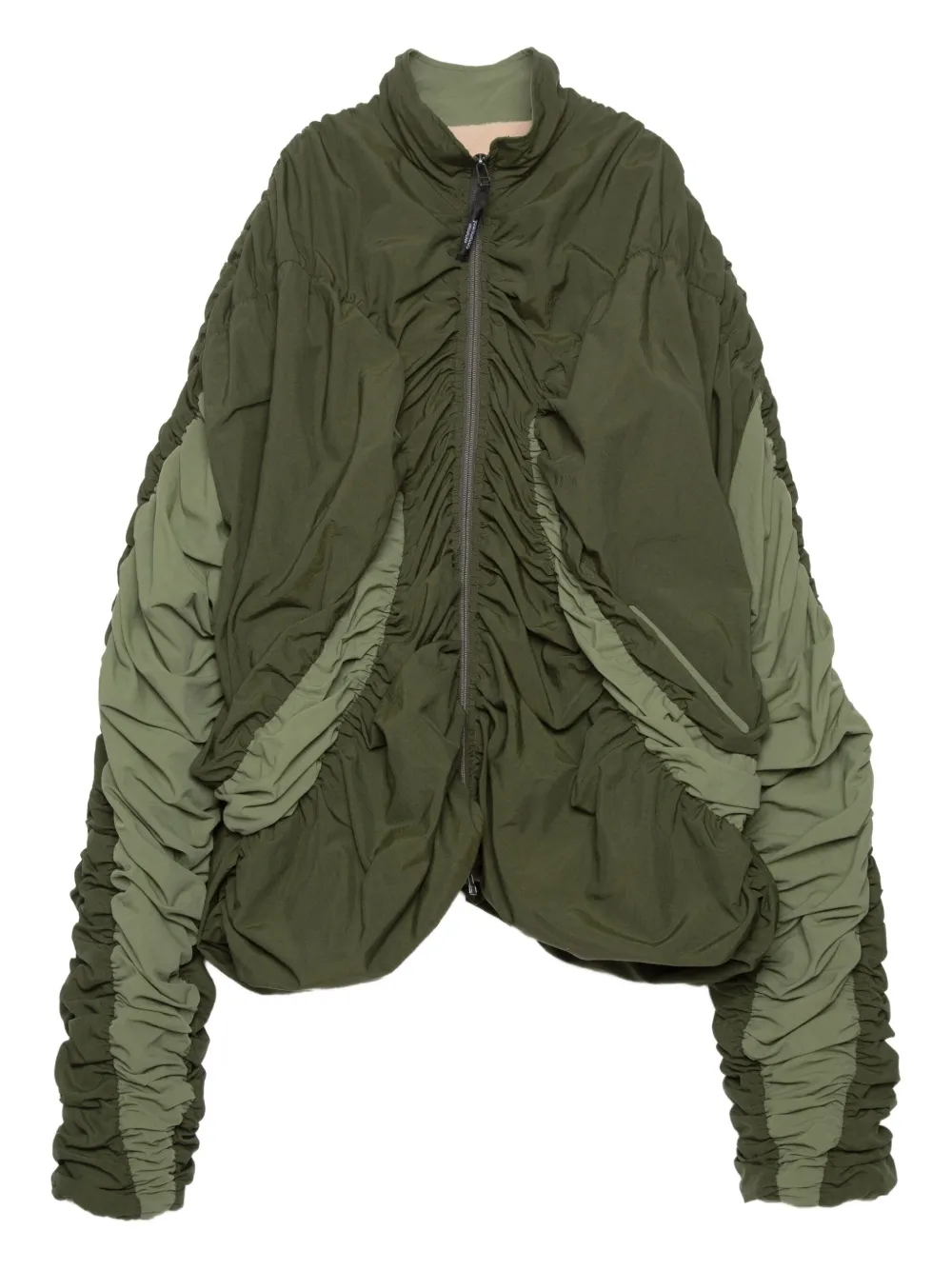 gathered-sleeve bomber jacket