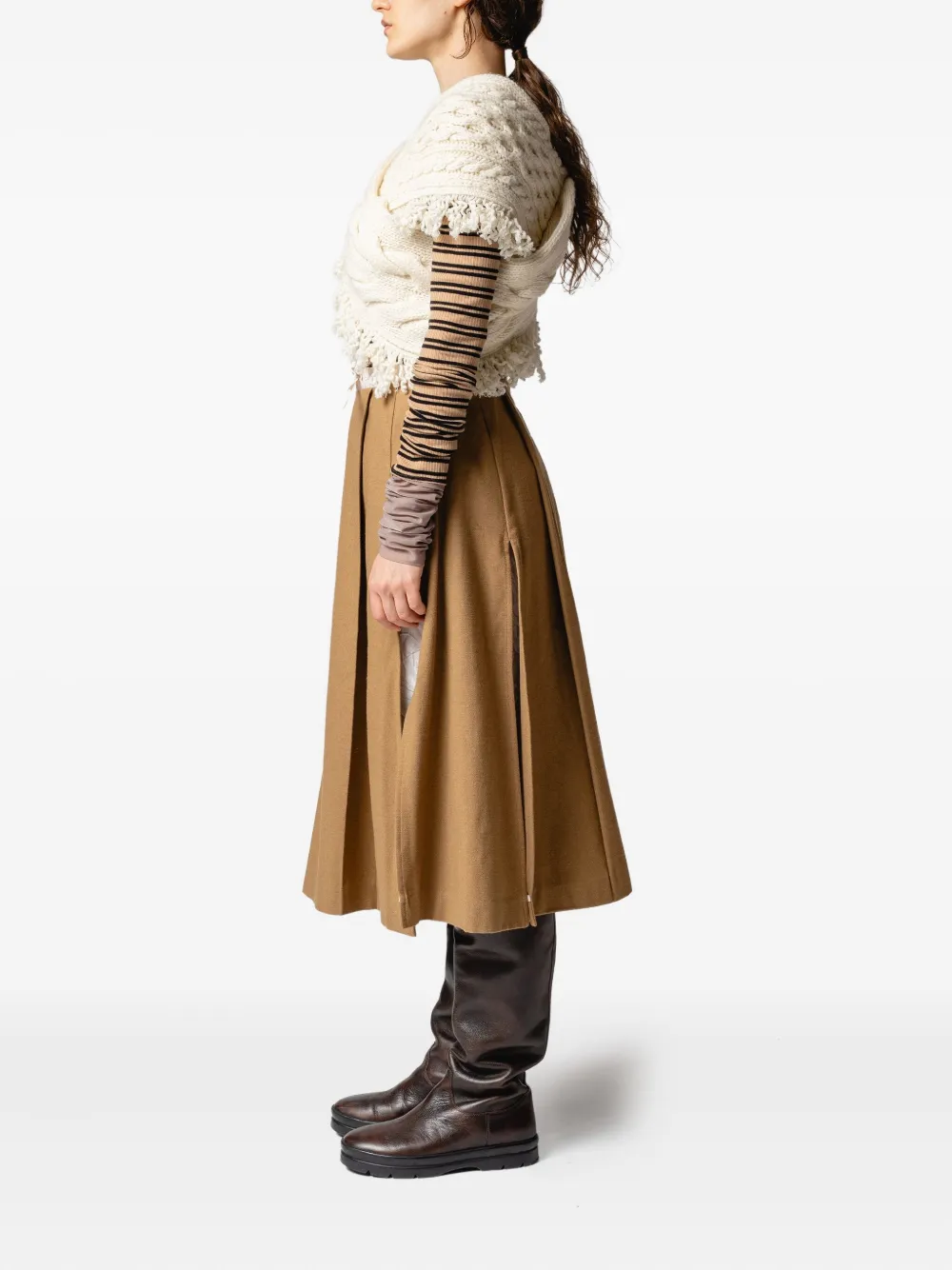 Muller Of Yoshiokubo Pleated Midi Skirt In Brown
