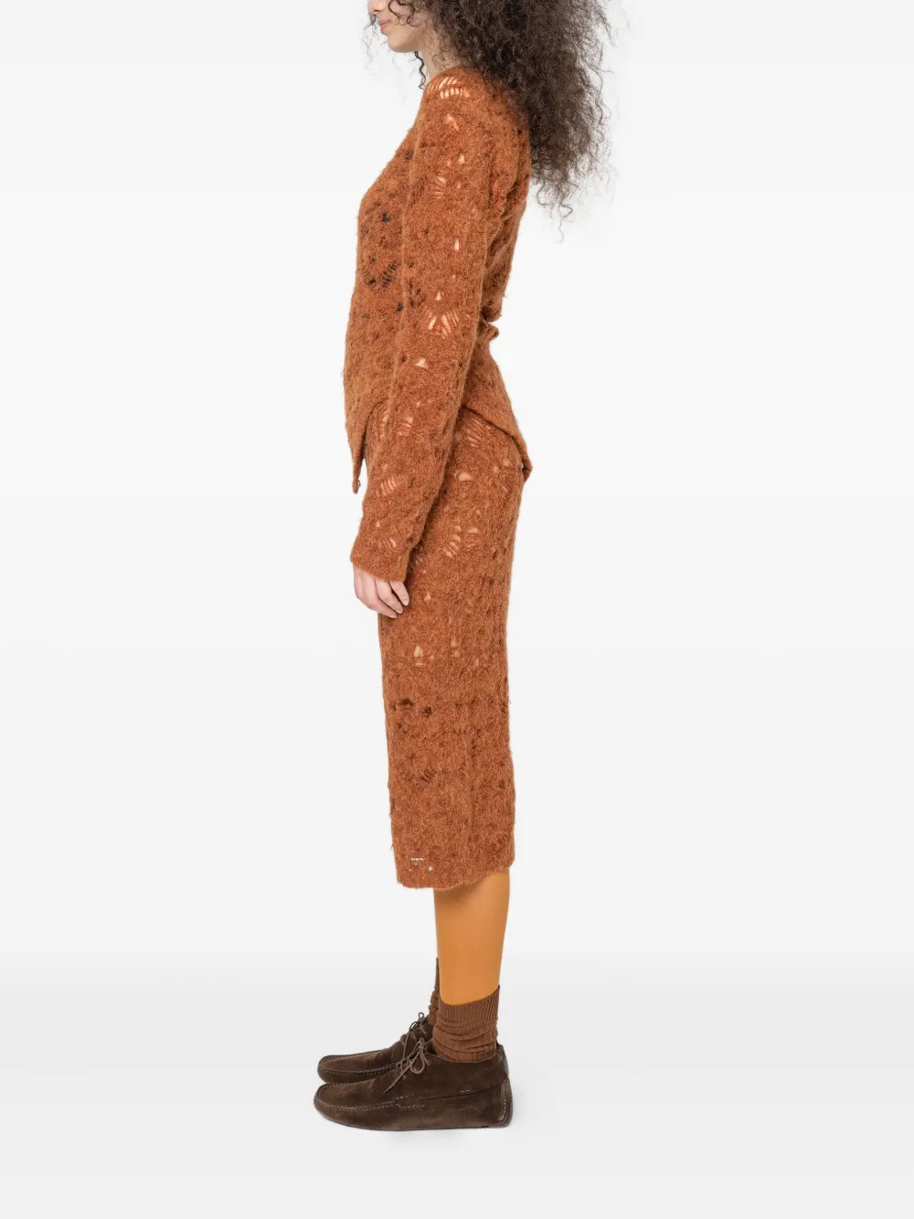 Muller Of Yoshiokubo Lace-insert Knitted Bodysuit In Brown