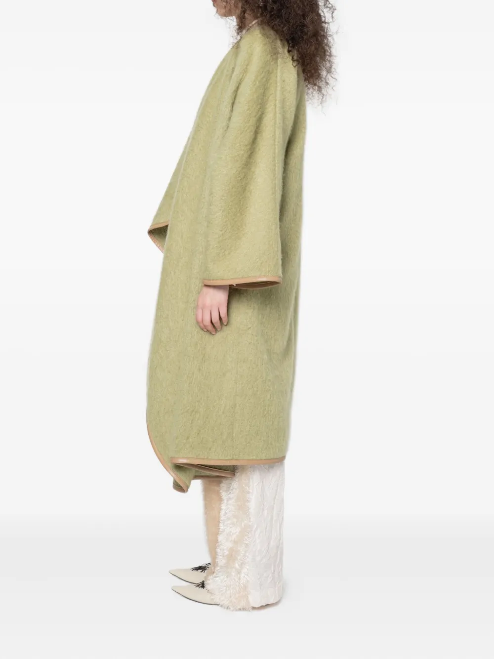 Muller Of Yoshiokubo Leather-trimmed Wool Coat In Green