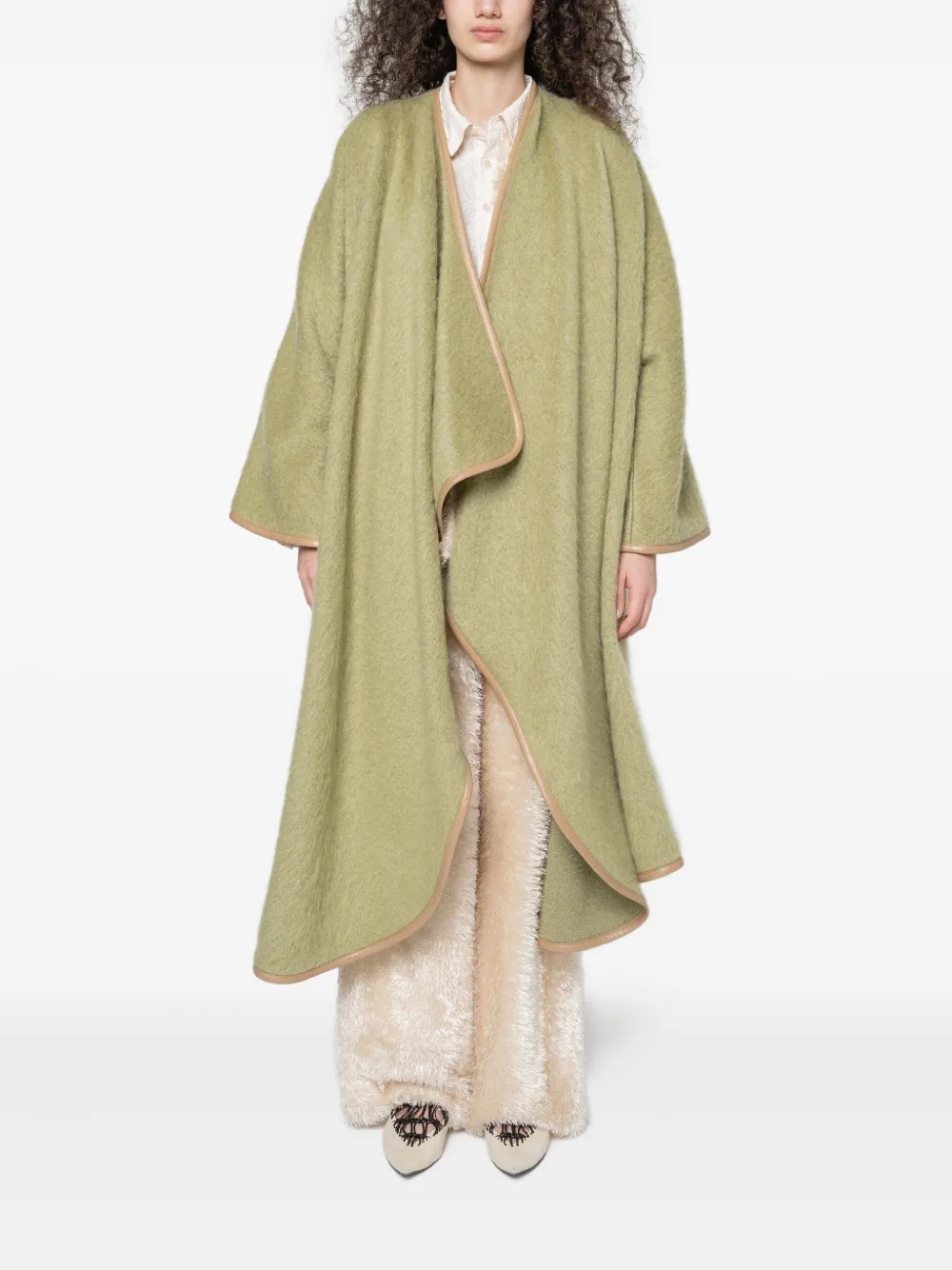 Muller Of Yoshiokubo Leather-trimmed Wool Coat In Green