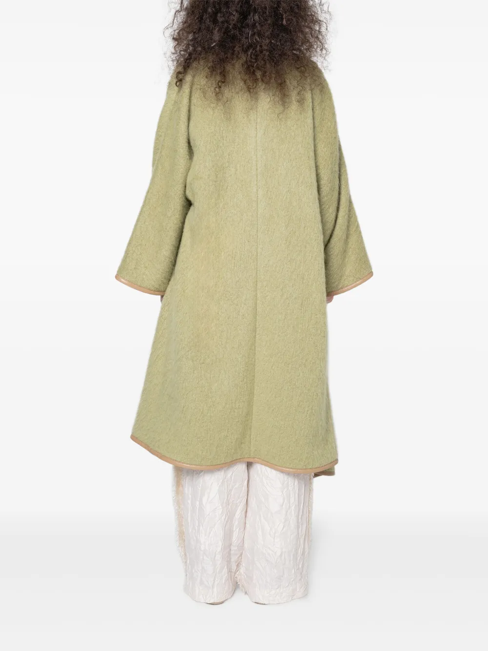 Muller Of Yoshiokubo Leather-trimmed Wool Coat In Green
