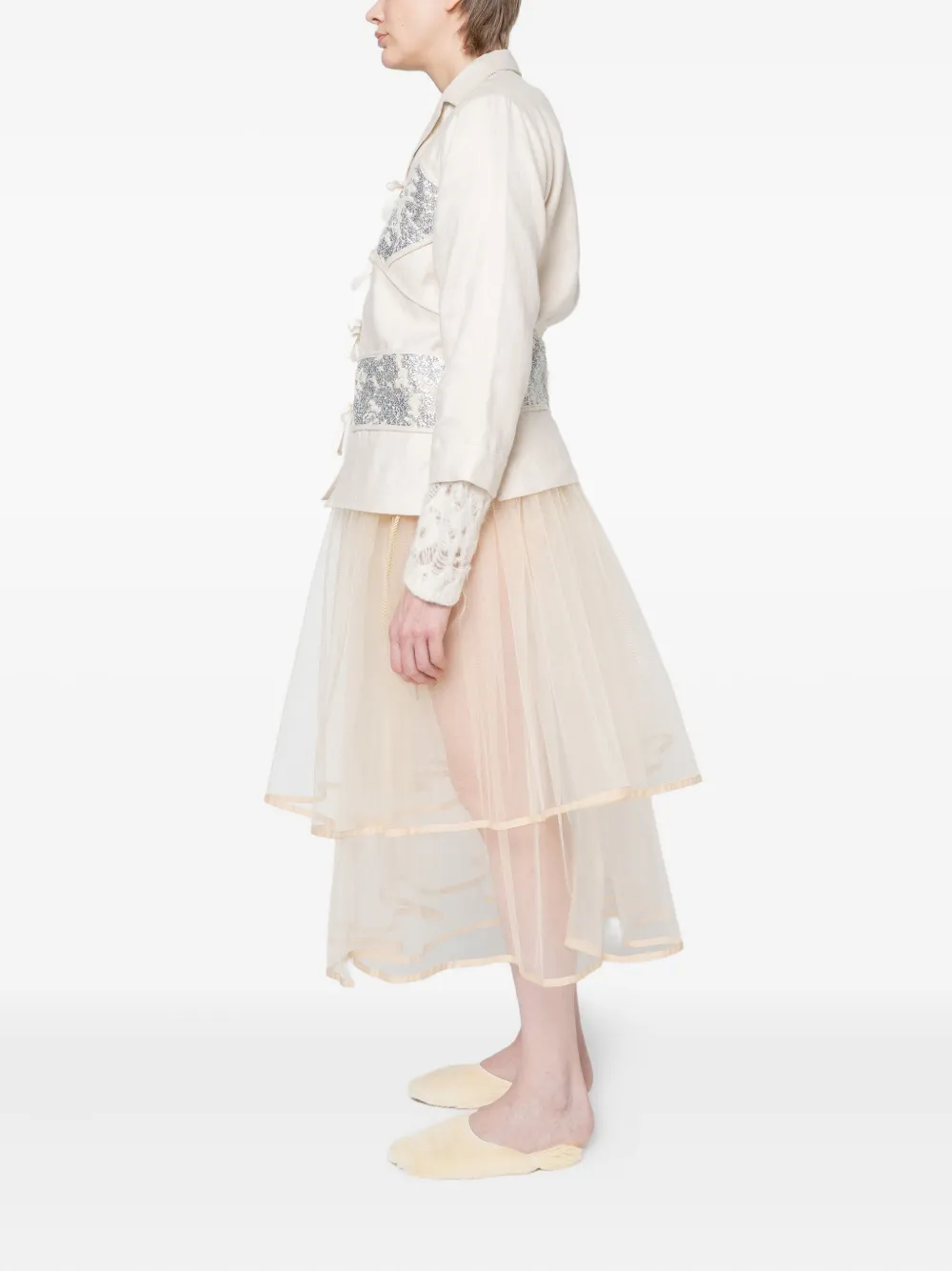 Muller Of Yoshiokubo Sequin-embellished Tie-front Shirt In Neutral