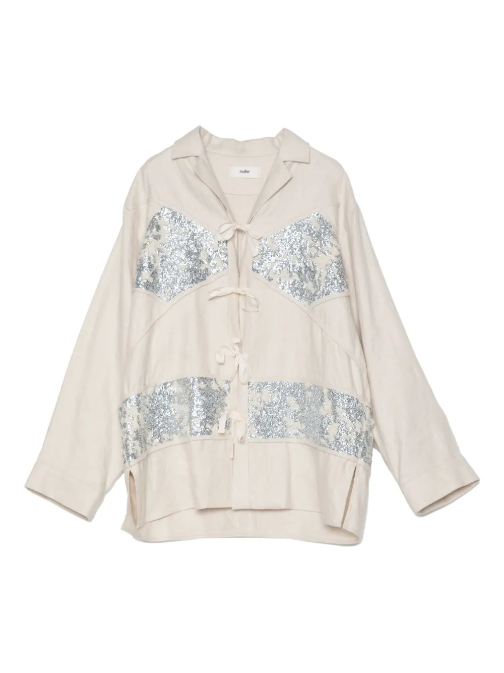 Muller Of Yoshiokubo sequin-embellished tie-front shirt | Neutrals | Image 1