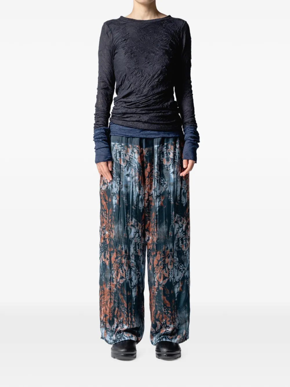 Muller Of Yoshiokubo Mural broek met damast-patroon en trekkoord Blauw