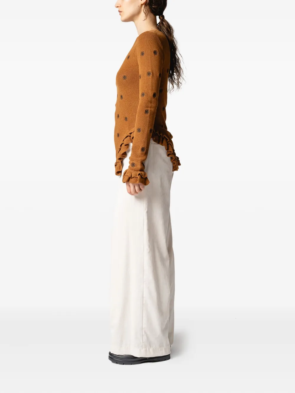 Muller Of Yoshiokubo Top met ruches en bloemenprint Bruin