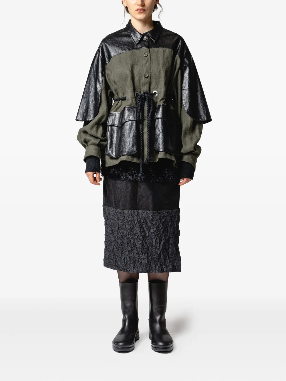 Muller Of Yoshiokubo panelled flap-pocket shirt - Groen