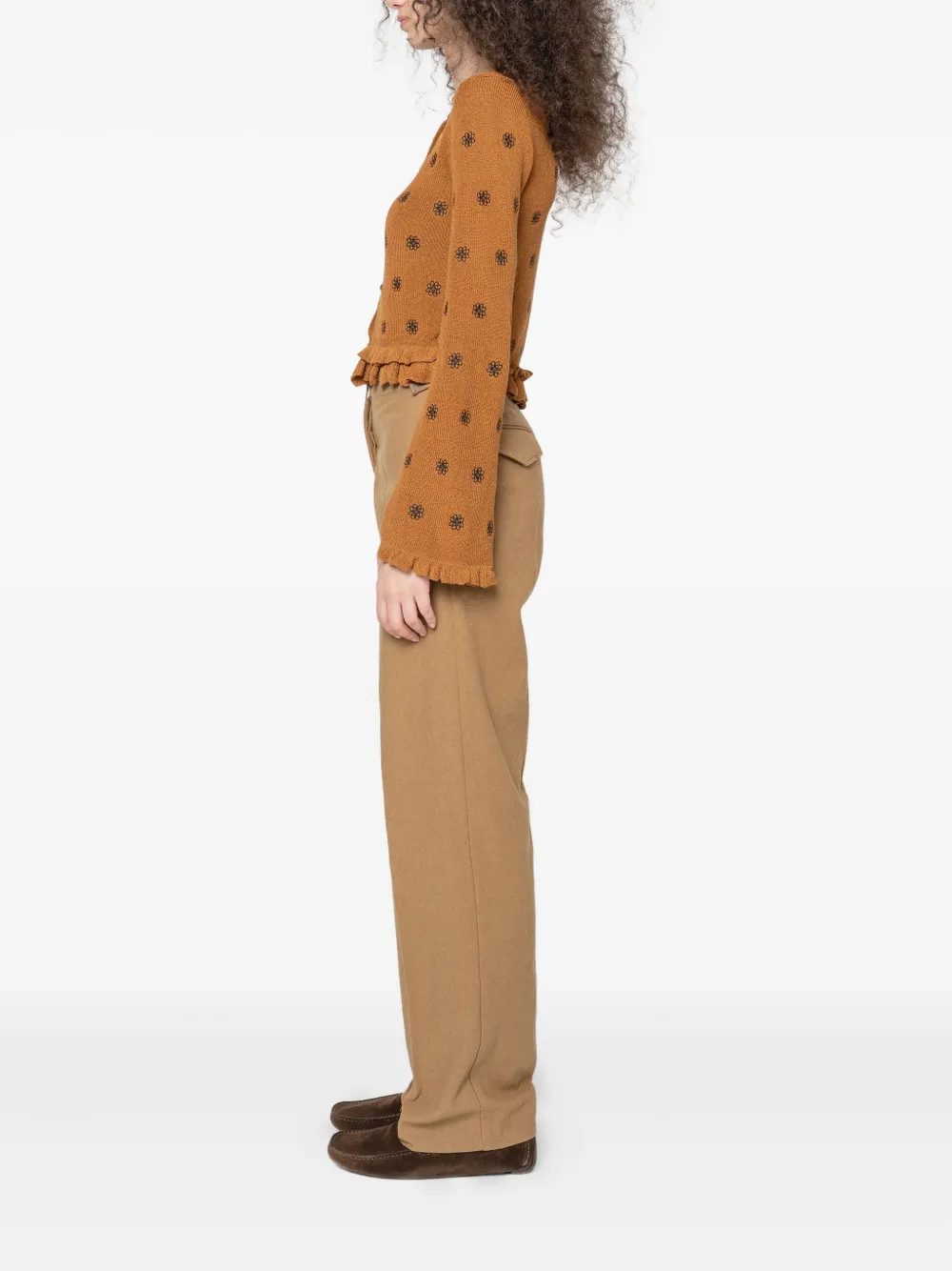 Muller Of Yoshiokubo Vest met geborduurde bloemen en ruches Bruin