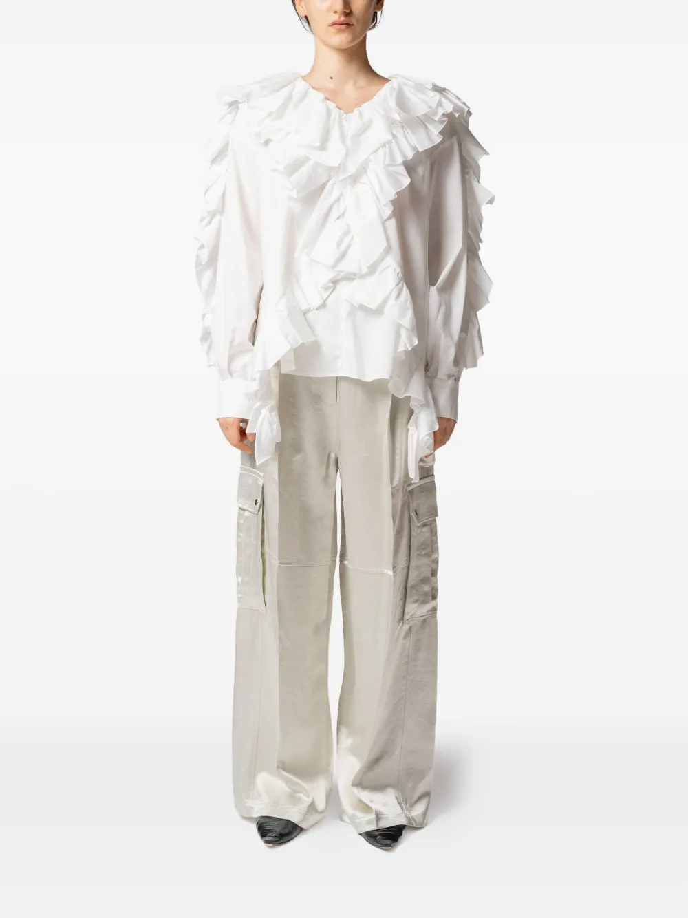 Muller Of Yoshiokubo ruffled cotton blouse - Wit