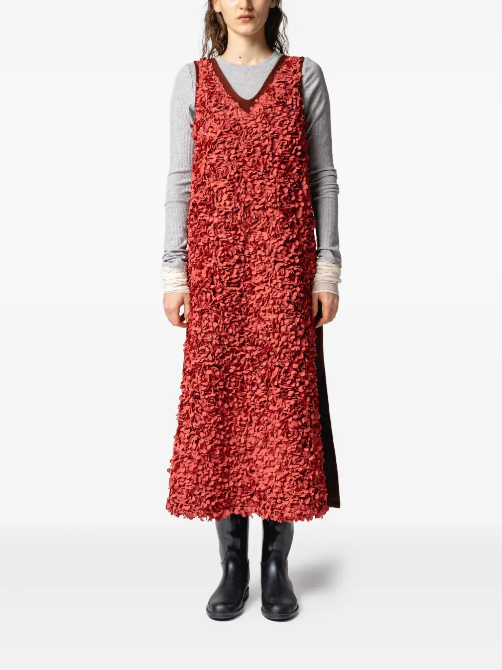 Muller Of Yoshiokubo V-neck textured dress - Rood