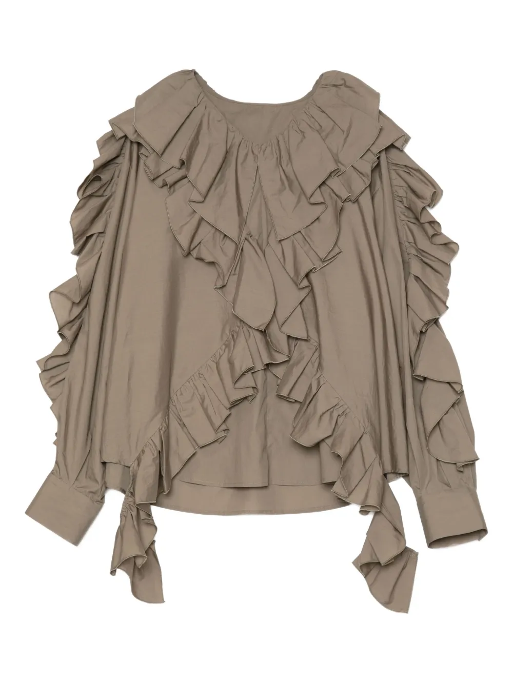 Muller Of Yoshiokubo Ruffled Cotton Blouse In Neutral