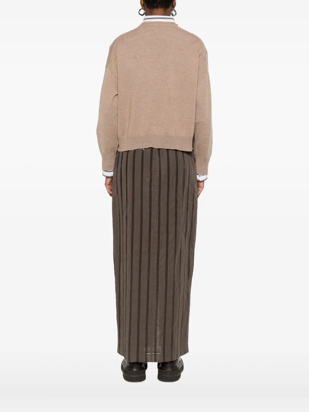 Brunello Cucinelli Crewneck Cashmere Sweater Pocket Detail In Neutral
