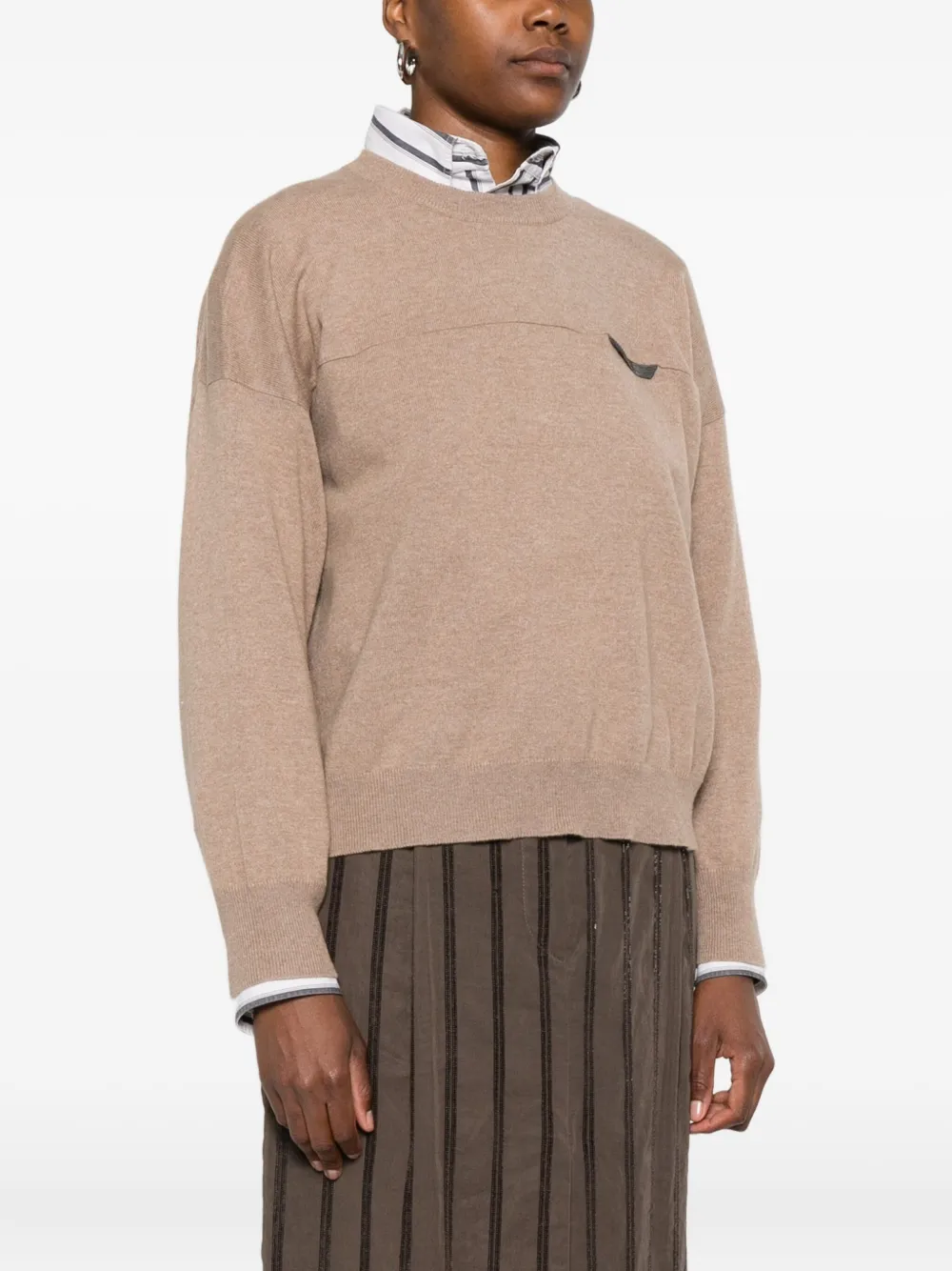 Brunello Cucinelli T-shirt met imitatiezak Bruin