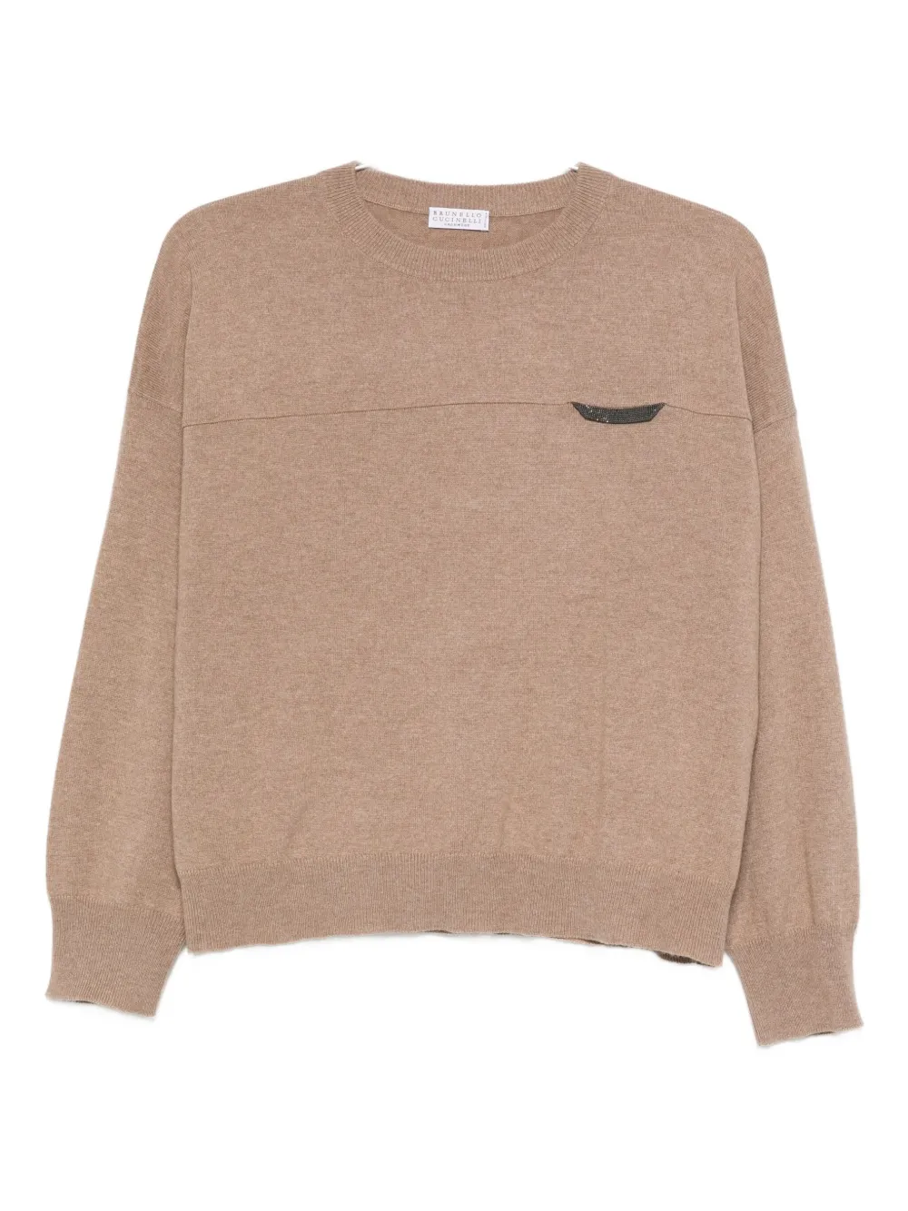 Brunello Cucinelli Crewneck Cashmere Sweater Pocket Detail In Neutral