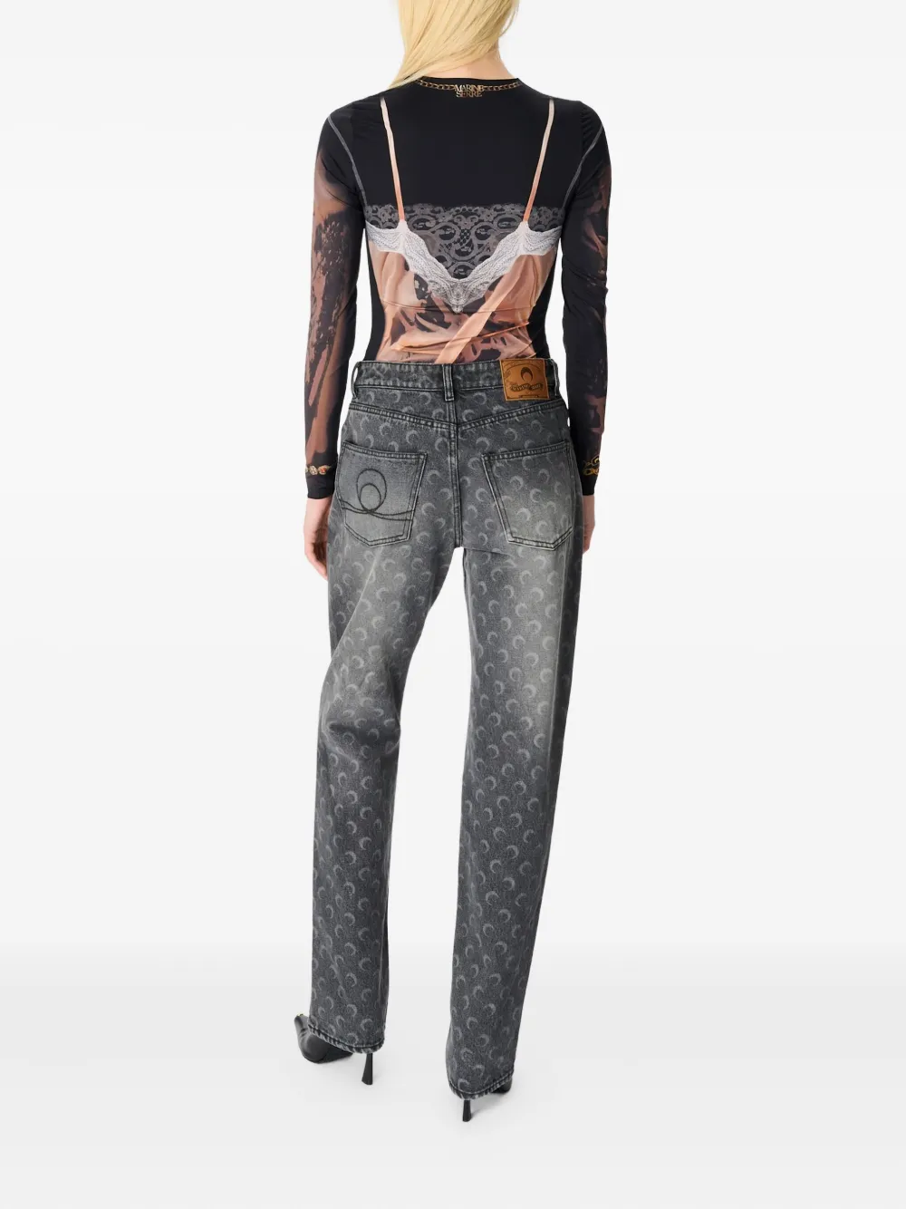 Marine Serre Cotton Jeans With Moon Print And Pockets In Black