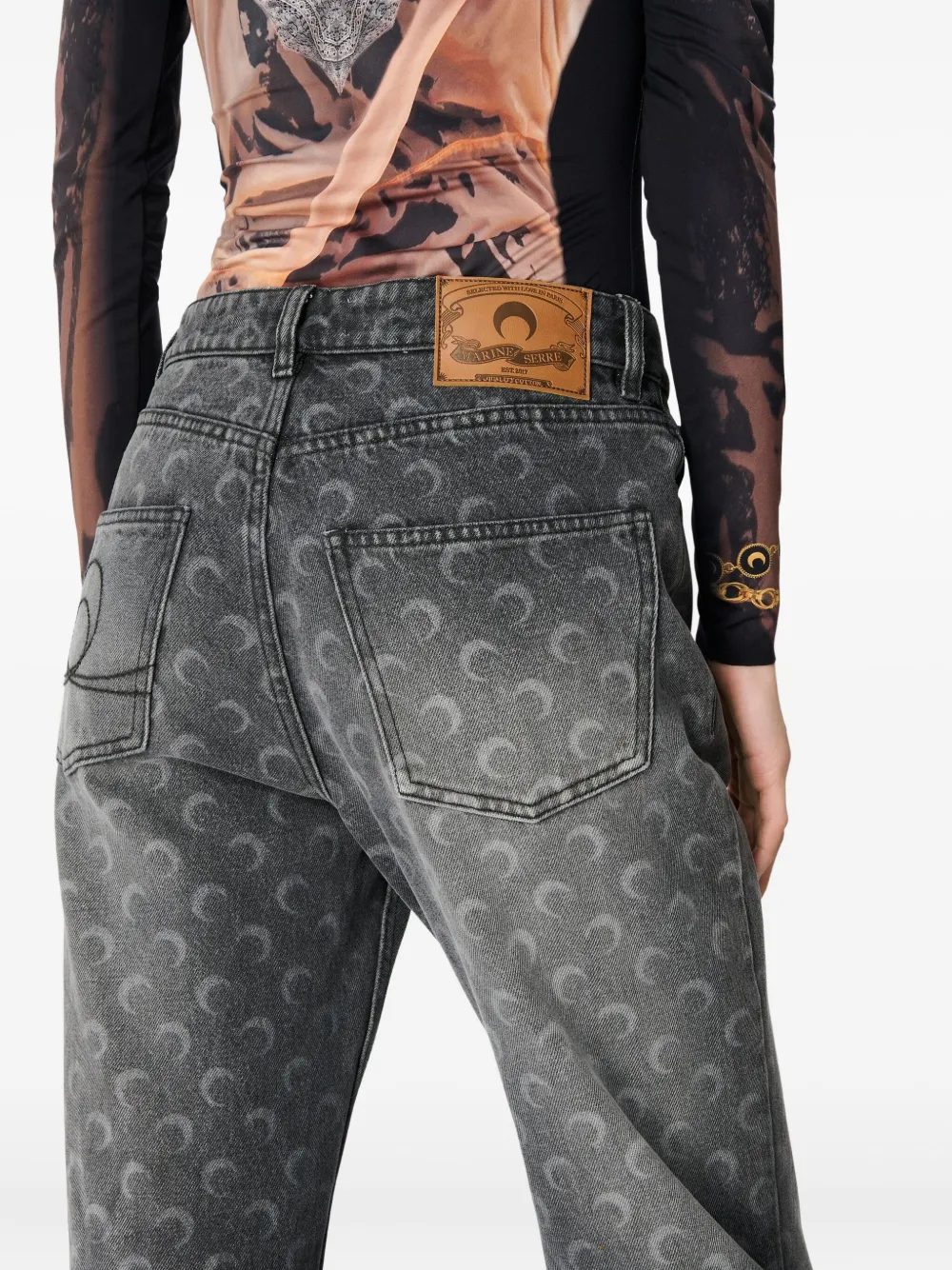 Marine Serre Cotton Jeans With Moon Print And Pockets In Black