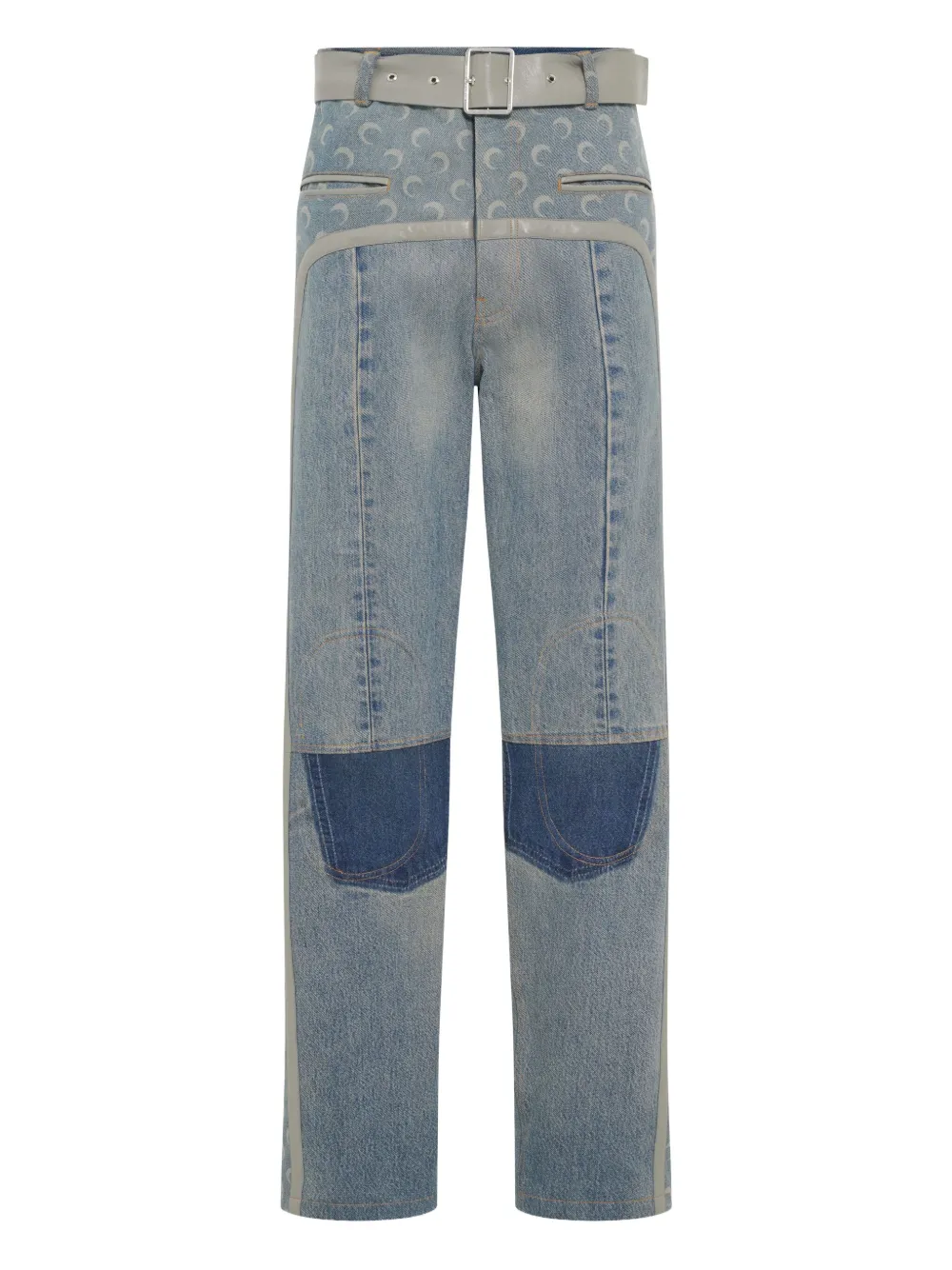 Marine Serre Belted Baggy Jeans In Blue