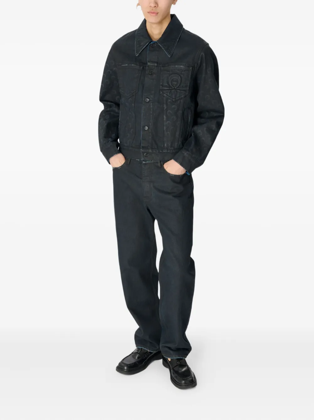 Marine Serre Moon waxed jeans - Zwart