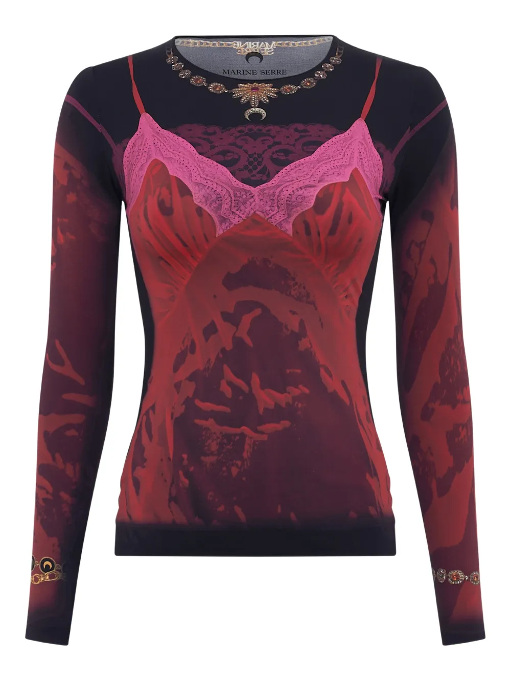Marine Serre printed crew-neck long-sleeved T-shirt - Rosso