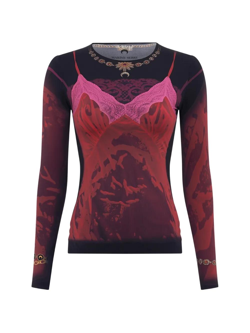 Marine Serre T-shirt met ronde hals en print Rood