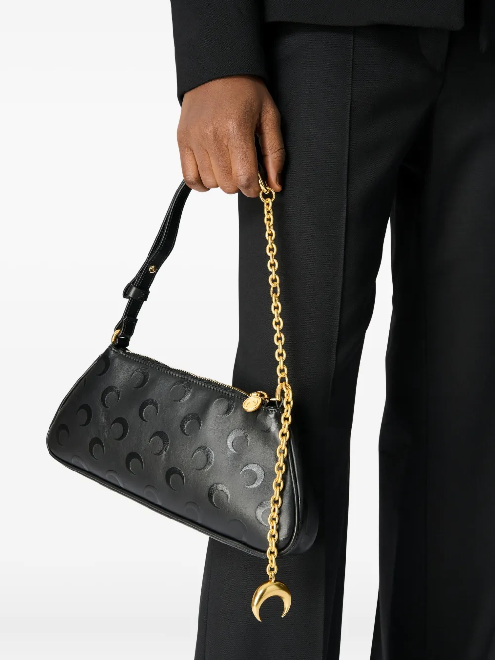 Marine Serre Schoudertas met ketting en maan-reliëf - Zwart
