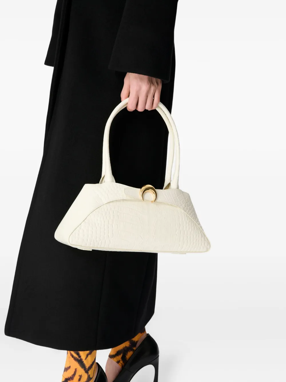 Marine Serre Medium Aurora shopper met krokodillen-reliëf - Wit