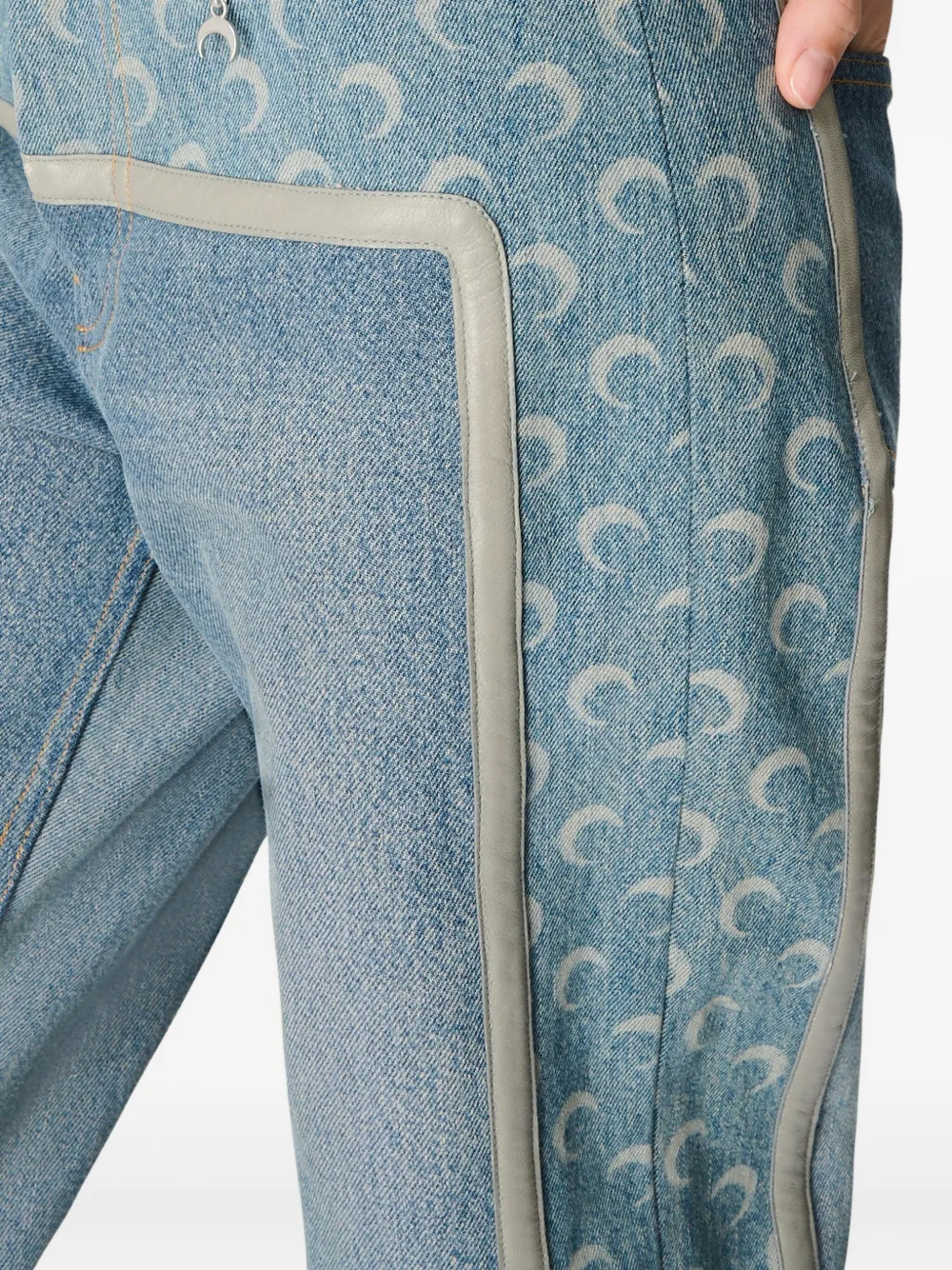 Marine Serre Jeans met maanprint en rits Blauw