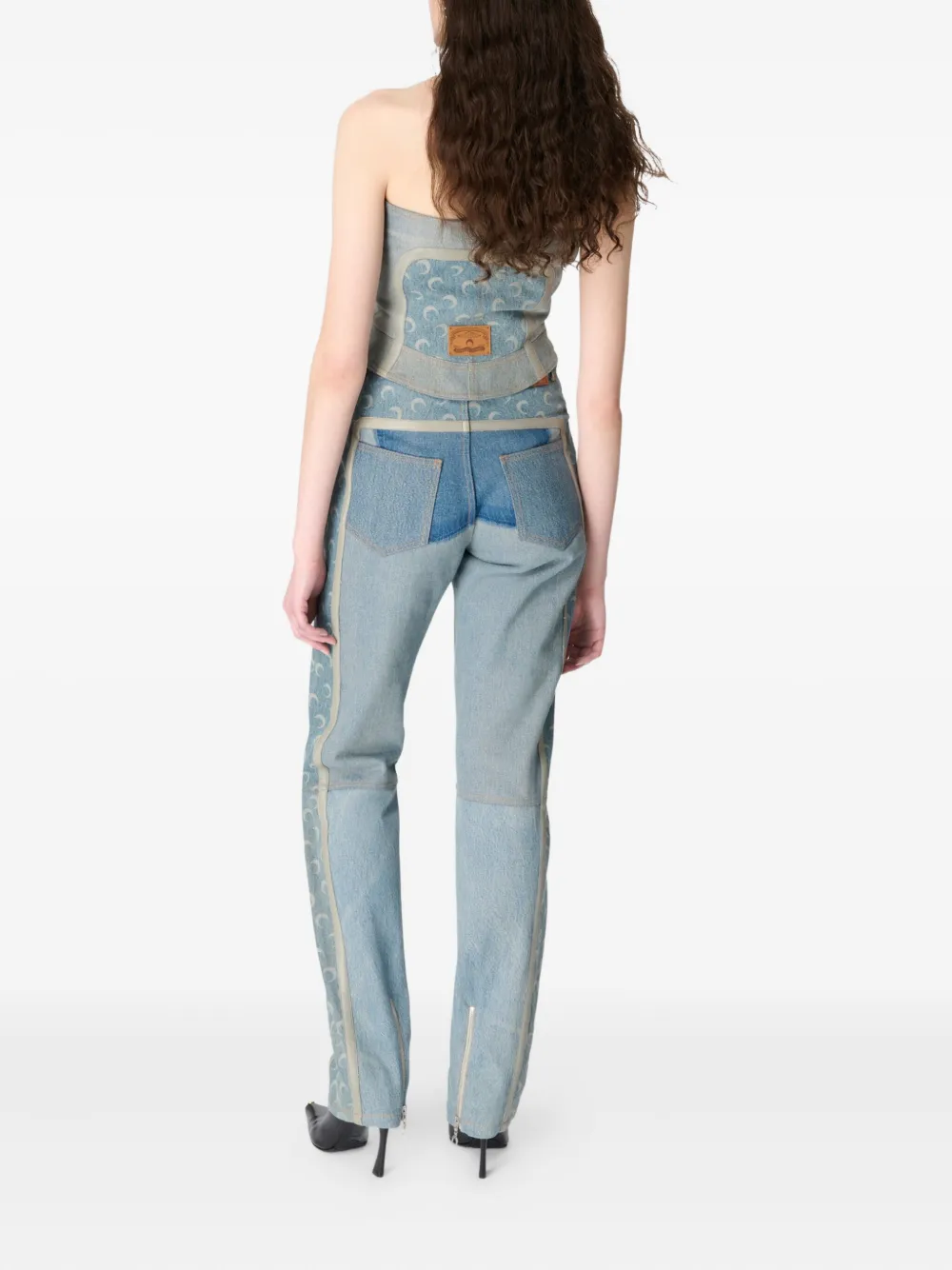 Marine Serre Jeans met maanprint en rits Blauw