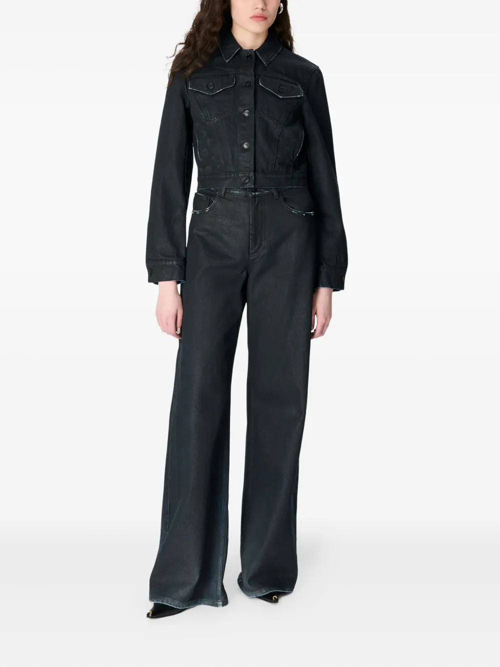 Marine Serre Moon gewaxt denim jack Zwart