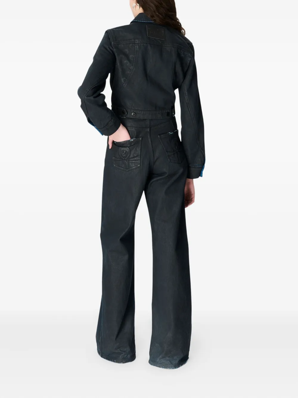 Marine Serre Moon gewaxt denim jack Zwart