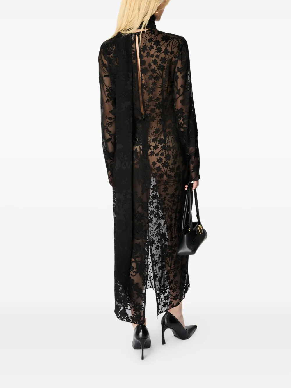 Marine Serre floral-print tie-neck maxi dress Zwart