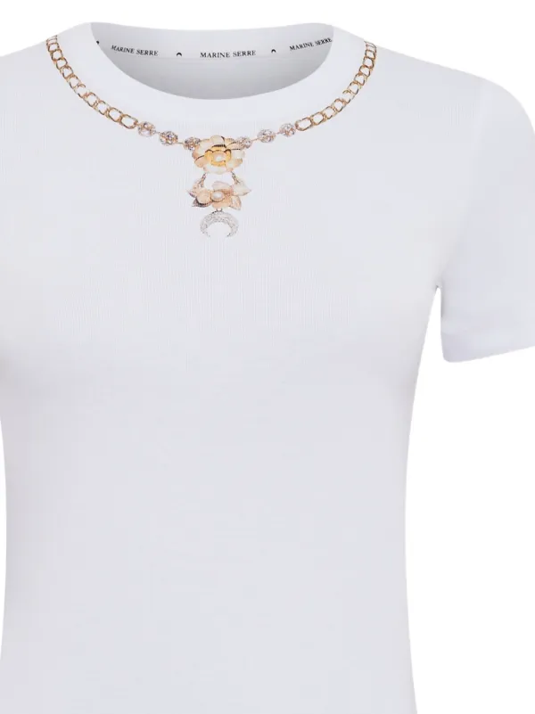 Marine Serre Tromp l'oeil jewel-embellished T-shirt | White | FARFETCH