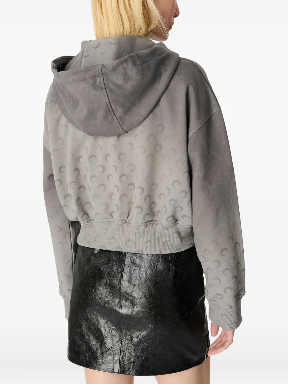 Marine Serre Moon Fleece Cropped Zipped Hoodie Woman Grey In Gray