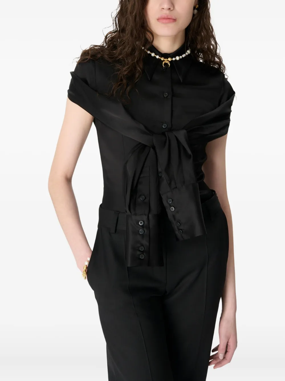 Marine Serre wrapped satin shirt | Black | Image 1