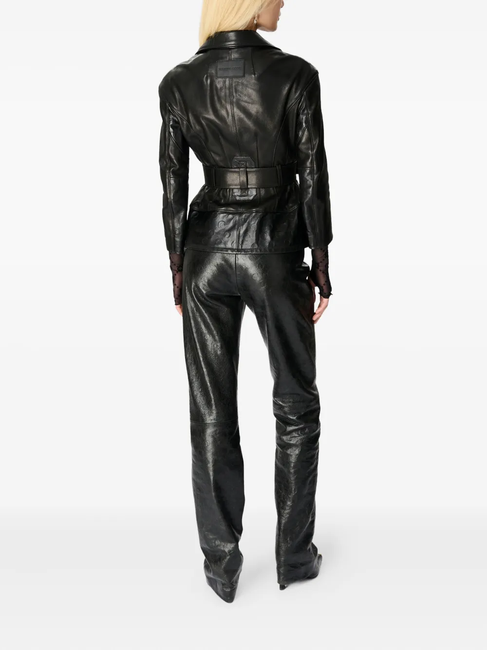 Marine Serre Belted Moon Leather Perfecto Jacket In Black