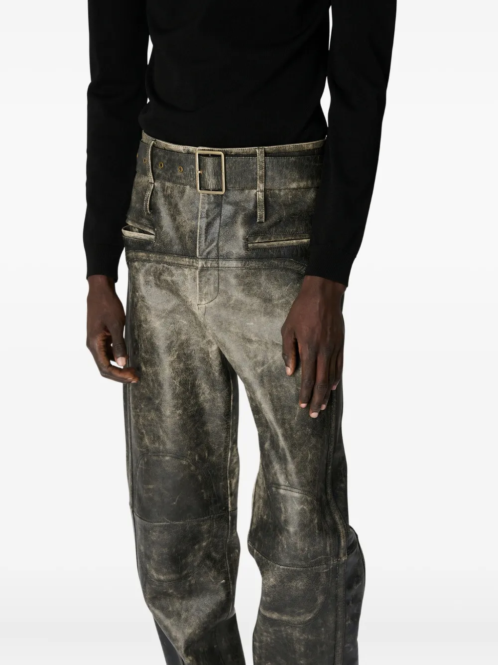 Marine Serre Moon leren broek met ceintuur Grijs