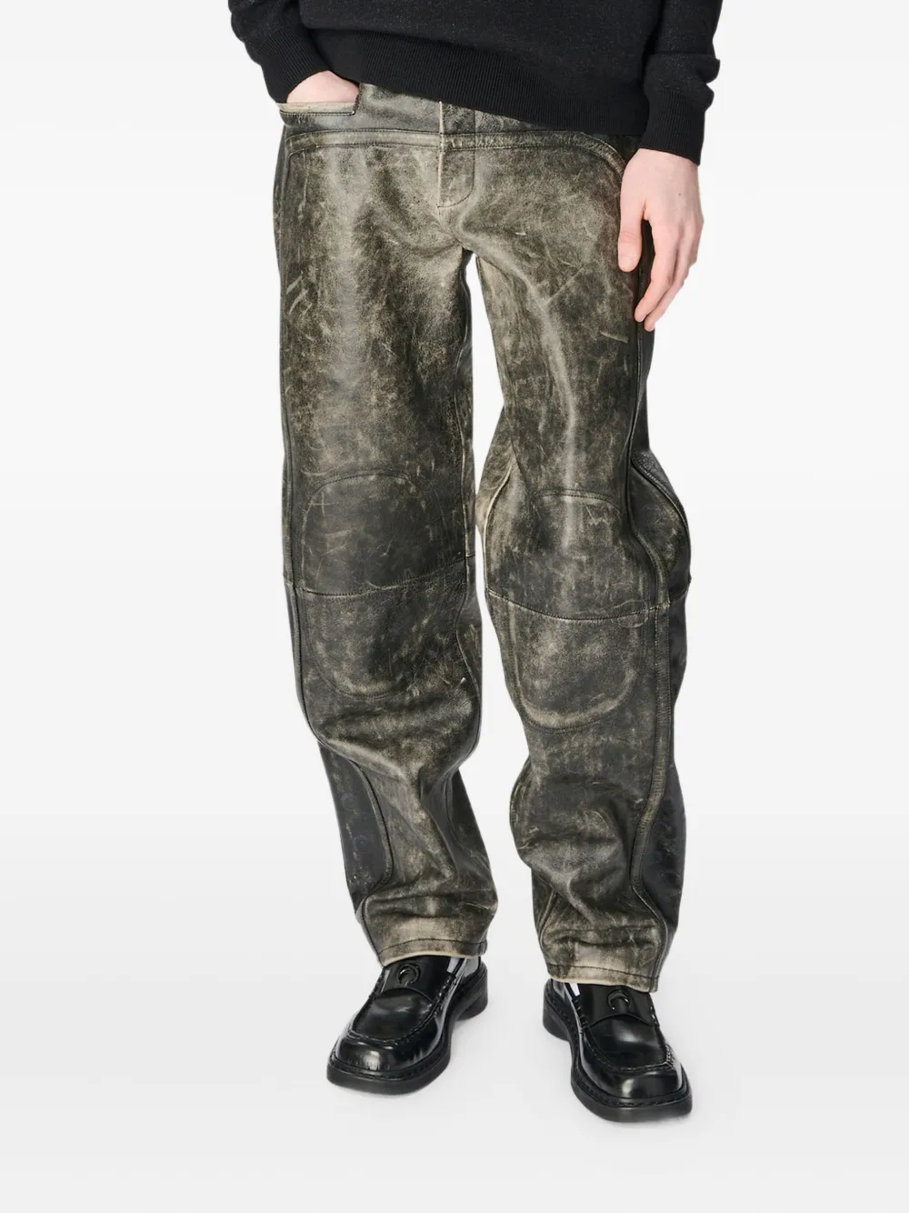 Marine Serre Moon leren broek met ceintuur - Grijs