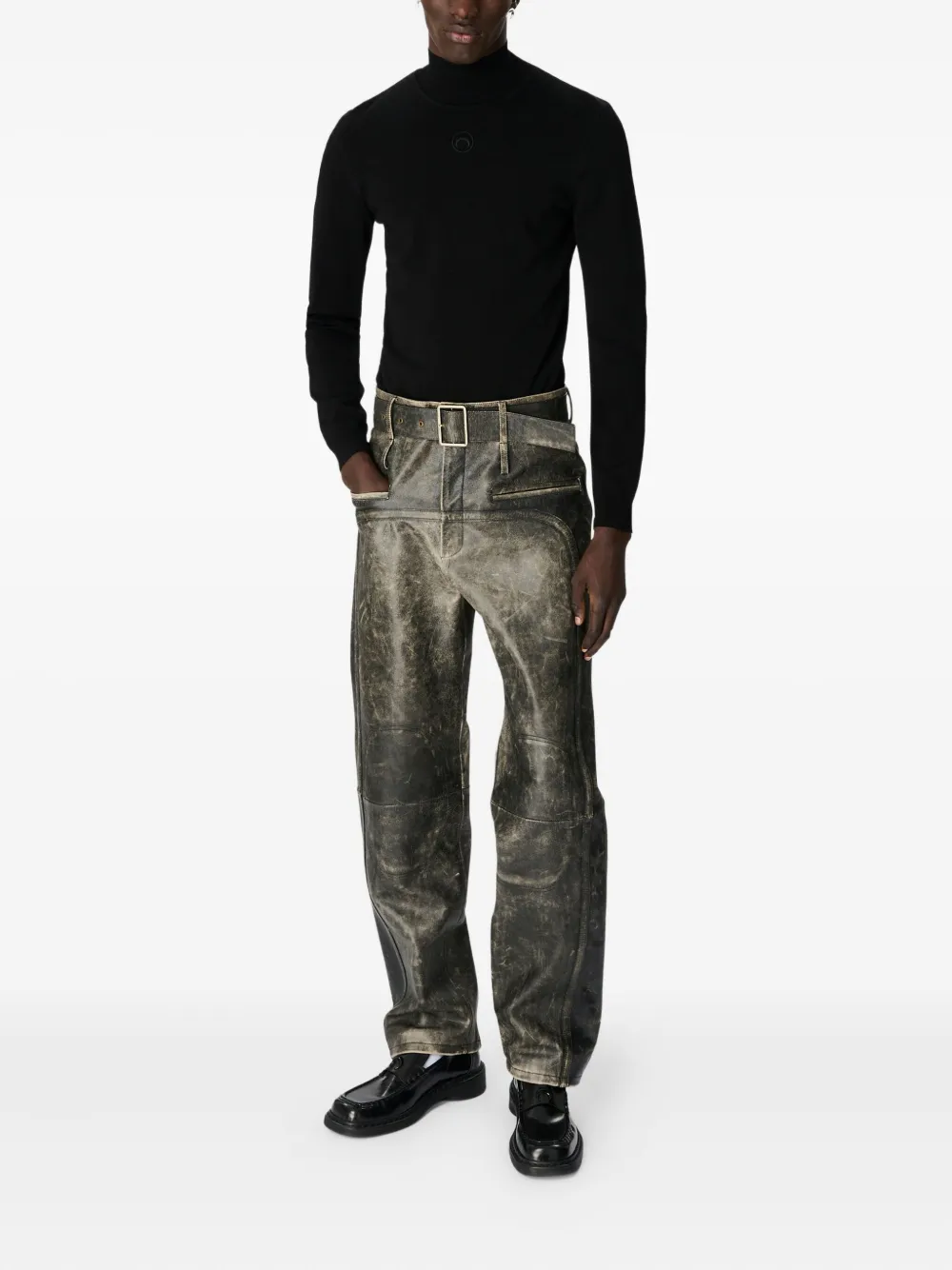 Marine Serre Moon leren broek met ceintuur Grijs