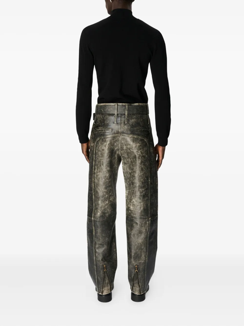 Marine Serre Moon leren broek met ceintuur Grijs