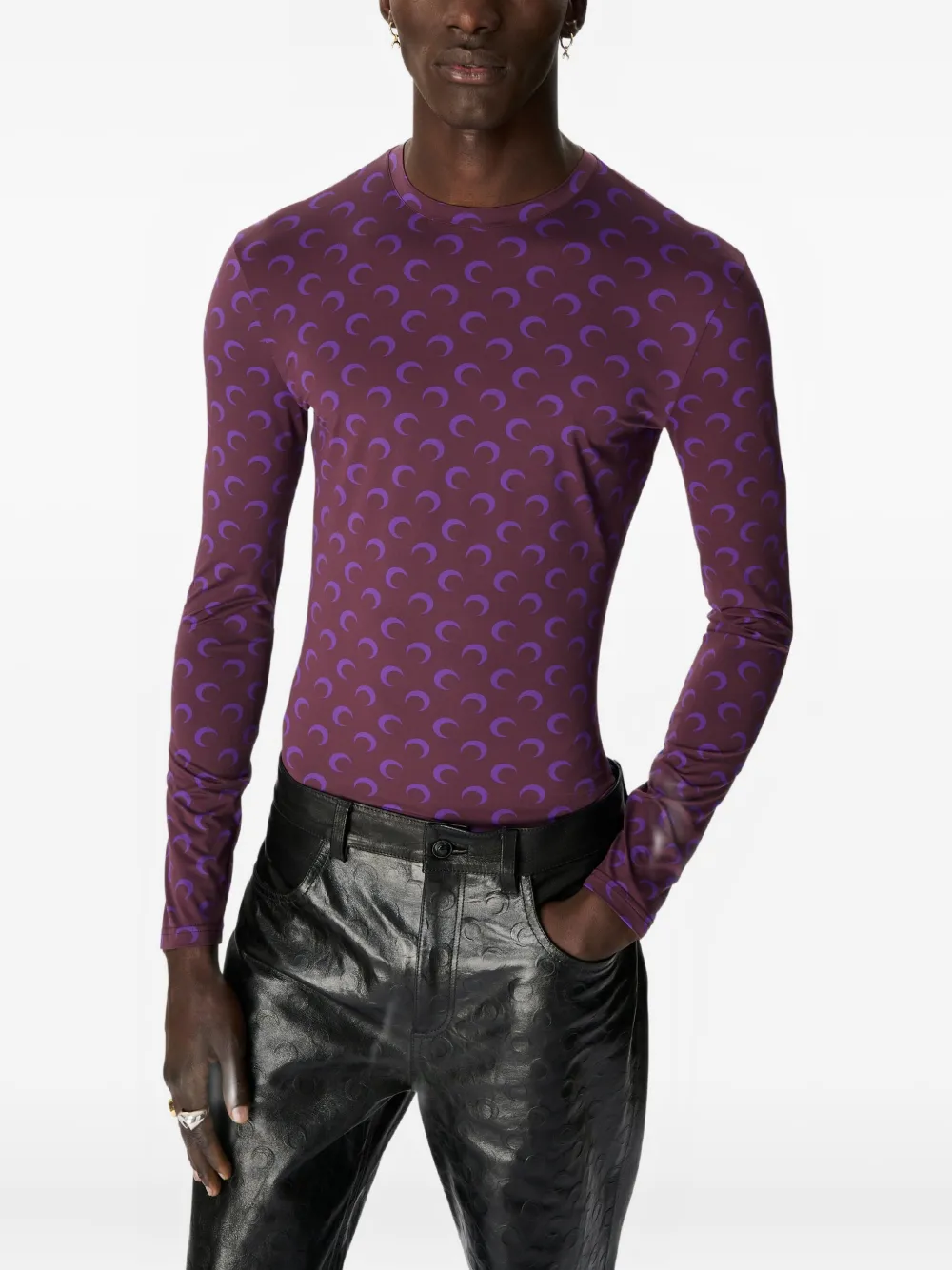 Marine Serre moon-print jersey long-sleeved T-shirt - Paars